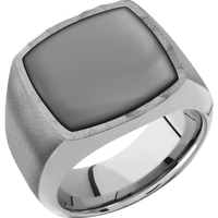Large Cushion signet ring (18x18mm) in Titanium, with a Wide style band, a Zirconium inlay.