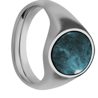 Medium Oval signet ring (16x13mm) in Titanium, with a Wide style band, a Washington Blue Jade inlay.