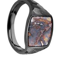Medium Cushion signet ring (14x14mm) in Zirconium, with a Thin style band, a Chrysocopper inlay.