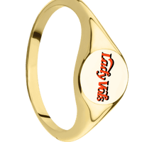 Small Circle signet ring (10mm) in 14K Yellow Gold, with a Thin style band and a Florida UF Logo engraving.