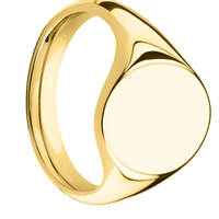 Medium Oval signet ring (16x13mm) in 18K Yellow Gold, with a Thin style band.