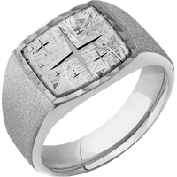 Medium Cushion signet ring (14x14mm) in Platinum, with a Wide style band, a Meteorite inlay and a TWINKLE2 engraving.