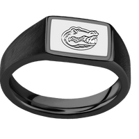 Small Horizontal Rectangle signet ring (12x9mm) in Zirconium, with a Wide style band, a Platinum inlay and a Florida Gator Head engraving.