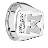 Large Rectangle signet ring (20x14.5mm) in Cobalt Chrome, with a Thin style band and a Michigan Wordmark Stacked engraving.