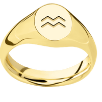 Small Oval signet ring (12x9mm) in 18K Yellow Gold, with a Wide style band and an Aquarius engraving.