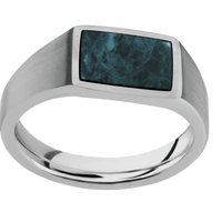 Small Horizontal Rectangle signet ring (12x9mm) in Titanium, with a Wide style band, a Washington Blue Jade inlay.