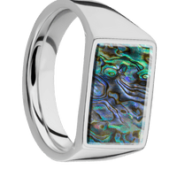 Medium Horizontal Rectangle signet ring (16x11.5mm) in Titanium, with a Wide style band, an Abalone inlay.