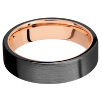6mm wide Flat Black Titanium Ring with Satin Finish / 14k Rose Gold Sleeve