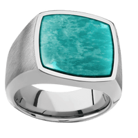 Large Cushion signet ring (18x18mm) in Titanium, with a Wide style band, an Amazonite inlay.