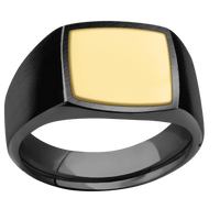 Medium Cushion signet ring (14x14mm) in Zirconium, with a Wide style band, a 14K Yellow Gold inlay.