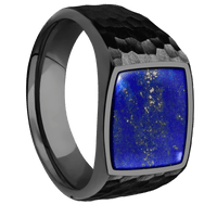 Medium Cushion signet ring (14x14mm) in Zirconium, with a Wide style band, a Lapis inlay.