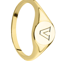 Small Circle signet ring (10mm) in 14K Yellow Gold, with a Thin style band and a Vanderbilt Athletic V engraving.