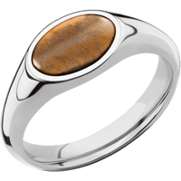 Small Horizontal Oval signet ring (12x9mm) in Palladium Silver, with a Wide style band, a Tigers Eye inlay.