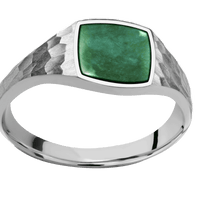 Small Cushion signet ring (10x10mm) in Palladium Silver, with a Thin style band, a Washington Green Jade inlay.