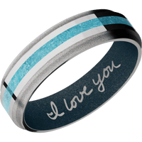 14K White Gold + Polish , Sand Finish + Blue Titanium