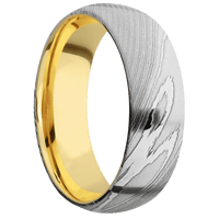 Damascus + Polish Finish + 14K Yellow Gold