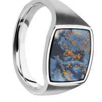 Medium Cushion signet ring (14x14mm) in Palladium Silver, with a Thin style band, a Pietersite inlay.