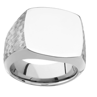 Large Cushion signet ring (18x18mm) in Palladium Silver, with a Wide style band.