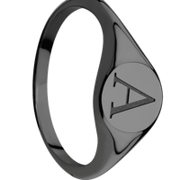 Small Circle signet ring (10mm) in Zirconium, with a Thin style band and a Book Antiqua 1 engraving.