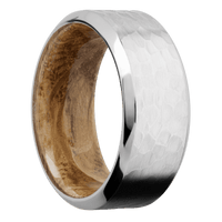 14K White Gold + Hammer , Polish Finish + Whiskey Barrel