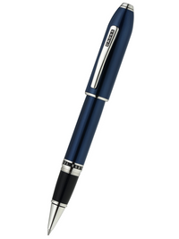 Peerless™ Polished Translucent Cobalt Blue Engraved Diamond Pattern with Polished Chrome Appointments and Swarovski Crystal Rollerball Pen