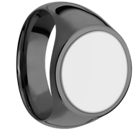 Large Circle signet ring (18mm) in Zirconium, with a Wide style band, a Platinum inlay.