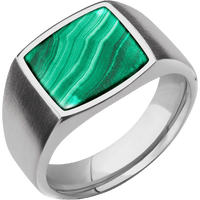 Medium Cushion signet ring (14x14mm) in Titanium, with a Wide style band, a Malachite inlay.