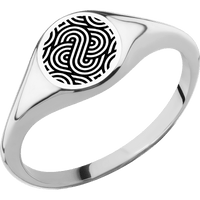 Small Circle signet ring (10mm) in Platinum, with a Thin style band and an Abstract 1 engraving.