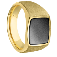 Medium Cushion signet ring (14x14mm) in 14K Yellow Gold, with a Wide style band, a Zirconium inlay.