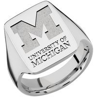 Large Rectangle signet ring (20x14.5mm) in Titanium, with a Thin style band and a Michigan Wordmark Stacked engraving.