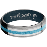 14K White Gold + Polish , Sand Finish + Blue Titanium