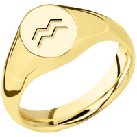 Small Oval signet ring (12x9mm) in 18K Yellow Gold, with a Wide style band and an Aquarius engraving.