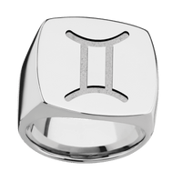Extra Large Cushion signet ring (22x22mm) in Titanium, with a Wide style band and a GEMINI engraving.