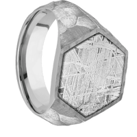 Large Hexagon signet ring (18.5x16mm) in Titanium, with a Wide style band, a Meteorite inlay.