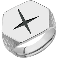 Extra Large Hexagon signet ring (23x20mm) in Platinum, with a Thin style band and a STAR1 engraving.