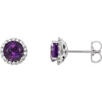 14K White Gold 6 mm Natural Amethyst & 1/8 CTW Natural Diamond Earrings