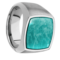 Large Cushion signet ring (18x18mm) in Titanium, with a Wide style band, an Amazonite inlay.