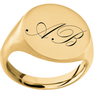 Large Circle signet ring (18mm) in 10K Yellow Gold, with a Thin style band and a Kunstler Script 2 engraving.