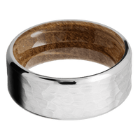 14K White Gold + Hammer , Polish Finish + Whiskey Barrel
