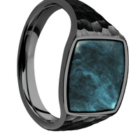 Medium Cushion signet ring (14x14mm) in Zirconium, with a Thin style band, a Washington Blue Jade inlay.