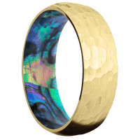 14K Yellow Gold + Hammer Finish + Abalone