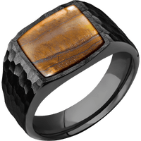 Medium Cushion signet ring (14x14mm) in Zirconium, with a Wide style band, a Tigers Eye inlay.