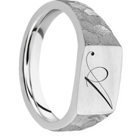 Small Horizontal Rectangle signet ring (12x9mm) in Palladium Silver, with a Wide style band and a Kunstler Script 1 engraving.