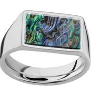 Medium Horizontal Rectangle signet ring (16x11.5mm) in Titanium, with a Wide style band, an Abalone inlay.