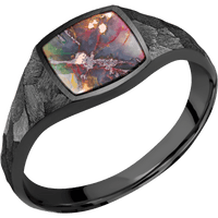 Small Cushion signet ring (10x10mm) in Zirconium, with a Thin style band, a Chrysocopper inlay.