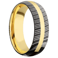 Damascus + Acid Finish + 18K Yellow Gold