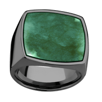 Extra Large Cushion signet ring (22x22mm) in Zirconium, with a Wide style band, a Washington Green Jade inlay.