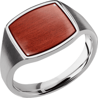 Medium Cushion signet ring (14x14mm) in Titanium, with a Thin style band, a Blood Wood inlay.