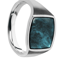 Medium Cushion signet ring (14x14mm) in Cobalt Chrome, with a Thin style band, a Washington Blue Jade inlay.