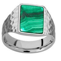 Medium Rectangle signet ring (16x11.5mm) in Titanium, with a Wide style band, a Malachite inlay.